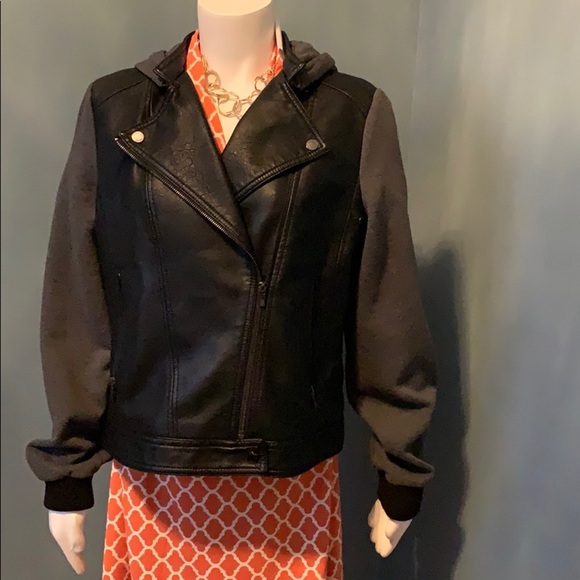 Black Rivet Vegan Leather Moto Hybrid Hoodie Large - Picture 1 of 8